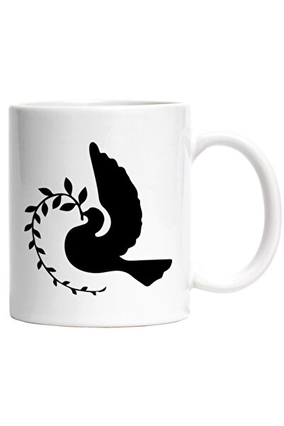 INOVATIX Cana alba personalizata, o porumbita care tine o ramurica, INOVATIX®...