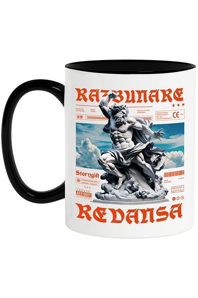 INOVATIX Personalized white mug, REVENGE AND REVENGE, with Black Handle, INOVATIX®. 330ml