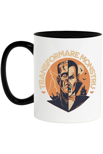 INOVATIX Personalized white mug, Monster Transformation-Halloween, with Black Handle, INOVATIX®. 330ml