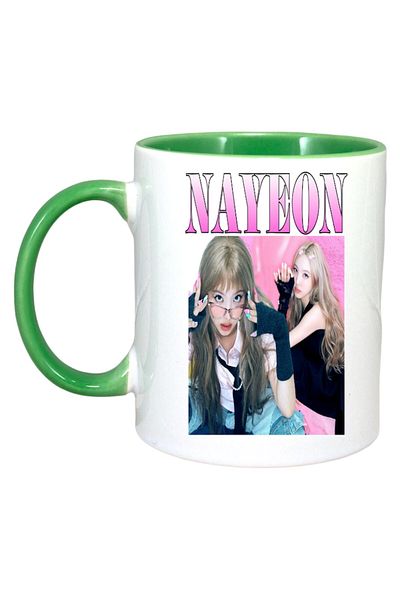 INOVATIX Personalized White Mug, Nayeon Band, Green Handle and Interior, ®. 330ml