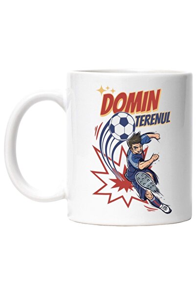 INOVATIX Cana alba personalizata, Minge de fotbal sarind motivational domin t...