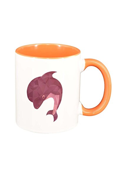 INOVATIX Cana alba personalizata, Colorful Dolphin, interior portocaliu, D990...