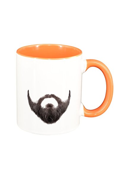 INOVATIX Cana alba personalizata, personalizata, Mustache, interior portocali...