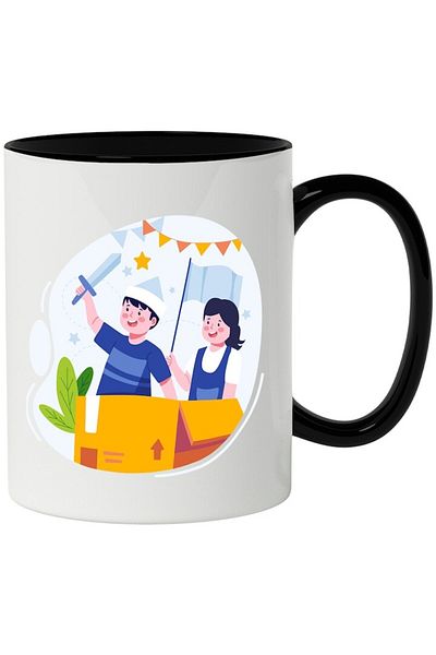INOVATIX Personalized white mug, Kids, Sword, Helmet, Flag, with Black Handle, INOVATIX®. 330ml