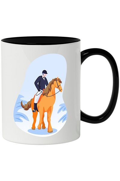 INOVATIX Personalized white mug, Rider, Horse, Horse Riding Lovers, with Black Handle, INOVATIX®. 330ml