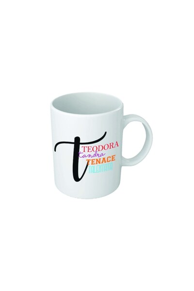 INOVATIX Cana alba personalizata, personalizata cu initiala 'T', colorat, INO...