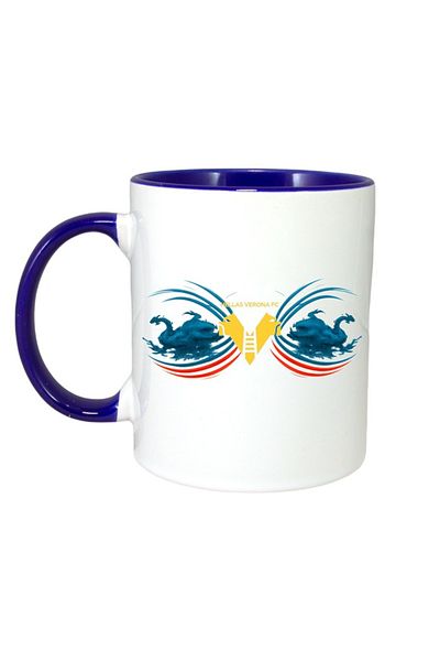 INOVATIX Personalized White Mug, Hellas Verona Italy, Blue Handle and Interior, ®. 330ml