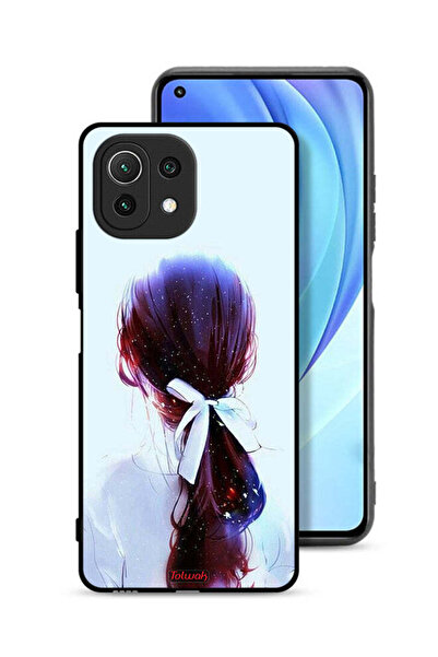 Tolwak غطاء حماية لهاتف شاومي مي 11 لايت بتصميم ربطة شعر مع رباط شعر وفن فتاة