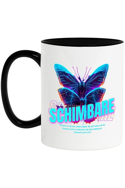 INOVATIX Personalized white mug, Change - Butterfly, with Black Handle, INOVATIX®. 330ml
