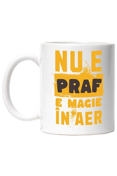 INOVATIX Cana alba personalizata, Mesaj Constructi Nu-i praf, e magie in aer, INOVATIX®. 330ml