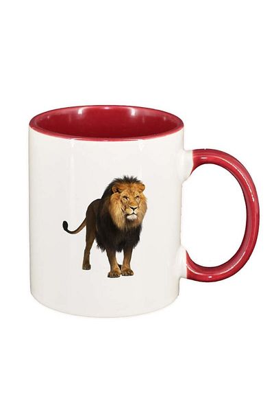 INOVATIX Personalized white mug, Lion, red interior, D195, INOVATIX®. 330ml
