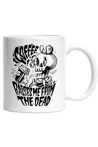 INOVATIX Personalized white mug, Coffee Raises Me From The Dead message, Coffee, Skeleton, INOVATIX®. 330ml