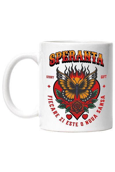 INOVATIX Personalized white mug, Butterfly - Hope, Every Day Is a New Chance, INOVATIX®. 330ml