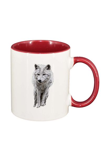 INOVATIX Personalized white mug, White wolf, red interior, D970, INOVATIX®. 330ml