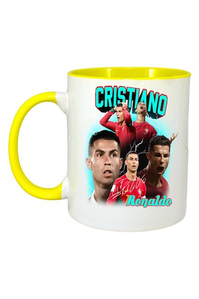 INOVATIX Personalized White Mug, Cristiano Sad, Yellow Handle and Interior, ®. 330ml