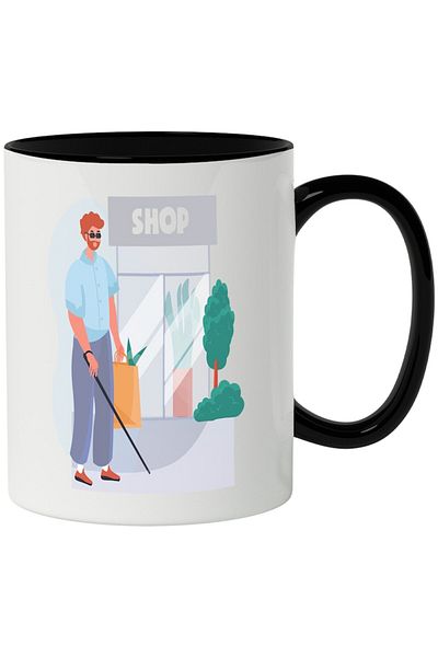 INOVATIX Personalized white mug, Shop, Glasses, Blind, Walking Stick, with Black Handle, INOVATIX®. 330ml