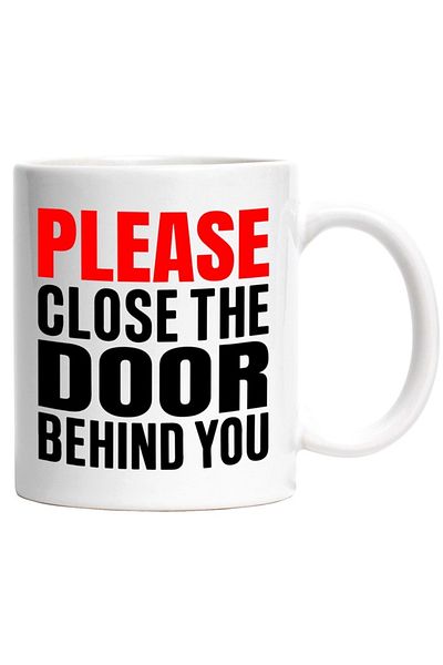 INOVATIX Personalized white mug, Close the door behind you!, INOVATIX®. 330ml