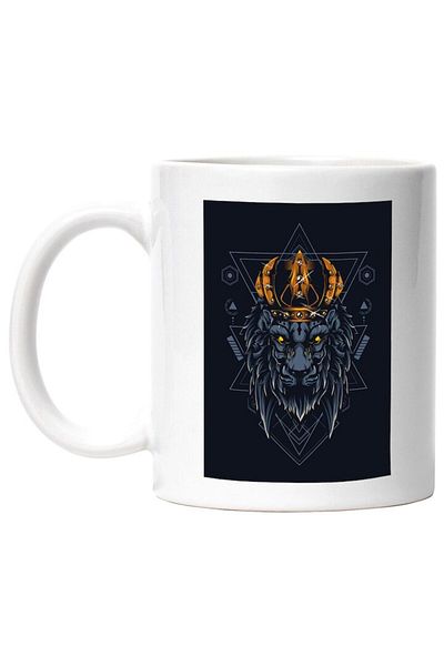 INOVATIX Personalized white mug, Lion, Crown, Geometry, King, INOVATIX®. 330ml