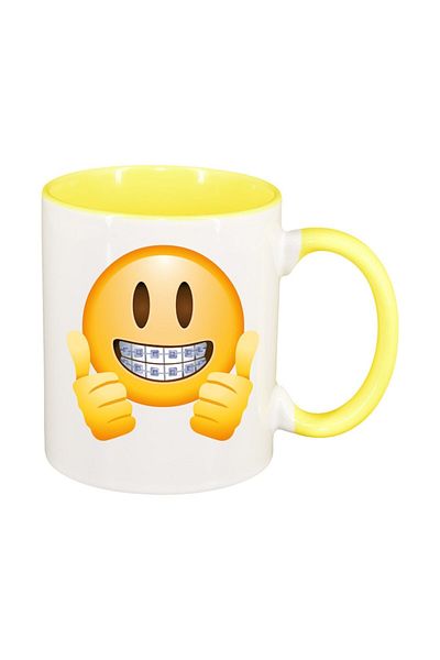INOVATIX Personalized white mug, Emoji Like, yellow interior, D25, INOVATIX®. 330ml