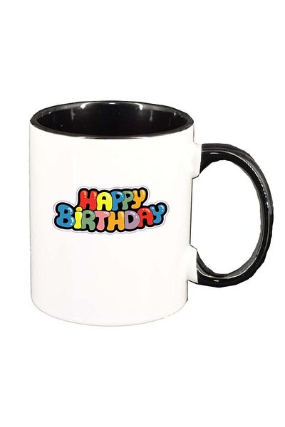 INOVATIX Personalized white mug, Happy Birthday, black interior, D388, INOVATIX®. 330ml