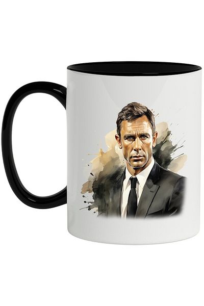 INOVATIX Personalized white mug, Daniel Craig, James Bond, Fictional Character, with Black Handle, INOVATIX®. 330ml