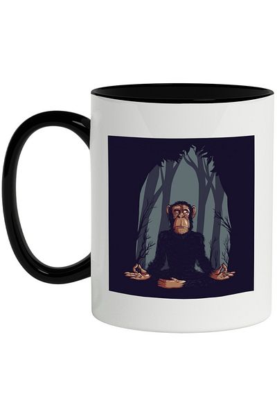 INOVATIX Personalized white mug, Yoga, Monkey, Forest, Tree, with Black Handle, INOVATIX®. 330ml