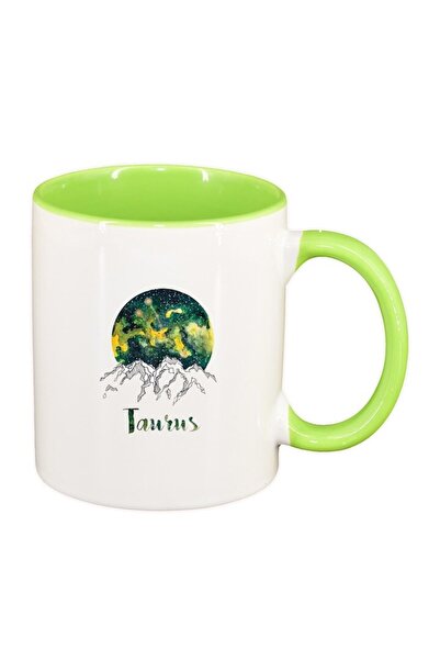 INOVATIX Εξατομικευμένη λευκή κούπα, Zodiac, Taurus, ανοιχτό πράσινο εσωτερικ...