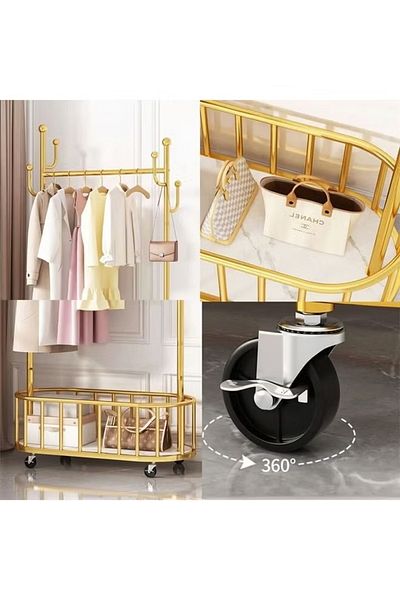 Cady One Metal Clothes Hanger Organizer and GOLD Clothes Rack with Wheels 100x32x170cm