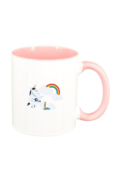 INOVATIX Cană albă personalizată, Unicorn - Curcubeu, roz interior, D1432, IN...