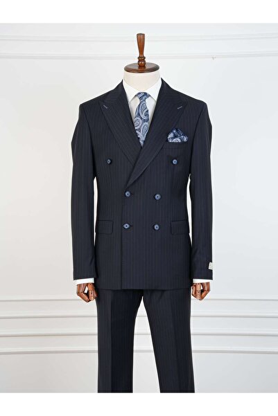 PAREZ Yünlü Kruvaze Takım Elbise Slim Fit İtalyan Stil Ceket Pantolon-XPRZCOM2842