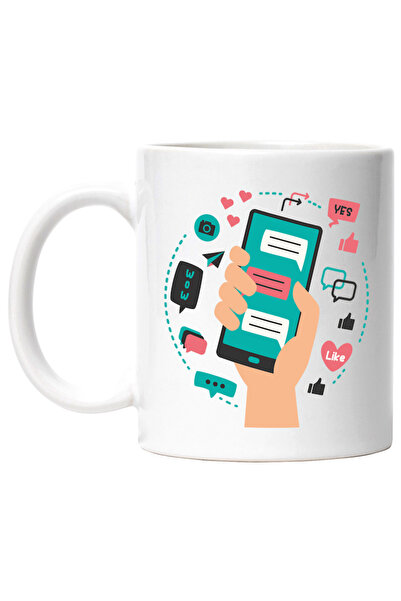 INOVATIX Cana alba personalizata, Mana, Telefon, Mesaje, Like, Inimi, Avion, ...