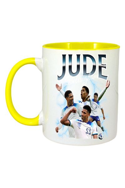 INOVATIX Personalized White Mug, Jude Bellingham 55, Yellow Handle and Interior, ®. 330ml