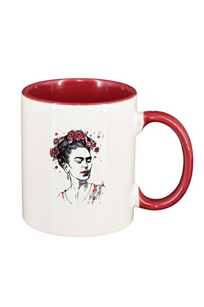 INOVATIX Персонализирана бяла чаша, Frida, тъмночервена вътрешност, D1465, IN...