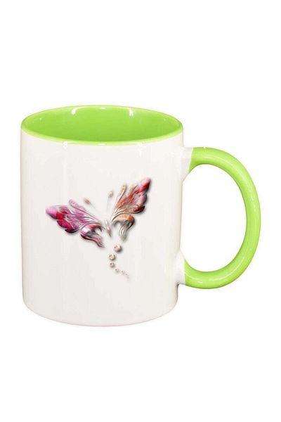 INOVATIX Personalized white mug, Butterfly, light green interior, D233, INOVATIX®. 330ml