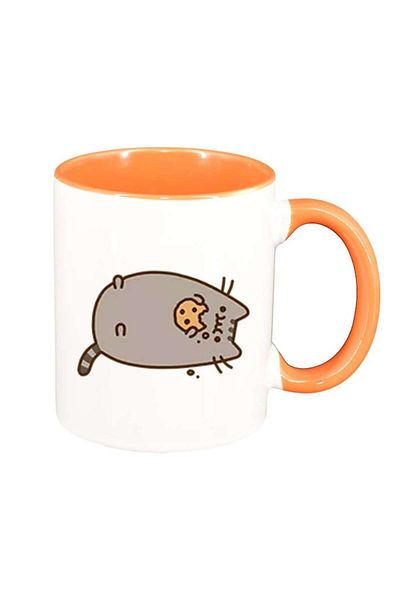 INOVATIX Personalized white mug, Emoji Cat, orange interior, D1011, INOVATIX®. 330ml