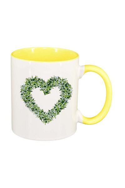 INOVATIX Cana alba personalizata, Flowery Heart, interior galben, D1009, INOVATIX®. 330ml