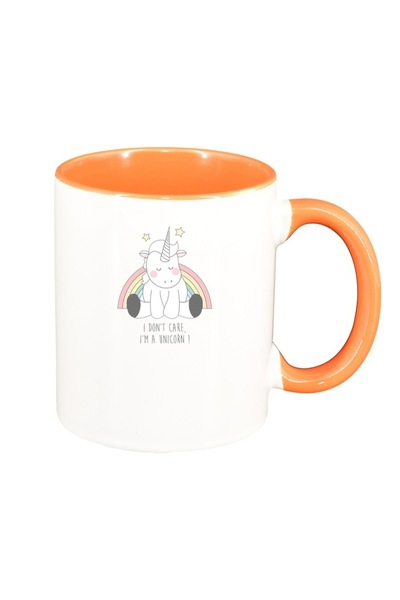 INOVATIX Cana alba personalizata, I Don't Care - Unicorn, interior portocaliu...