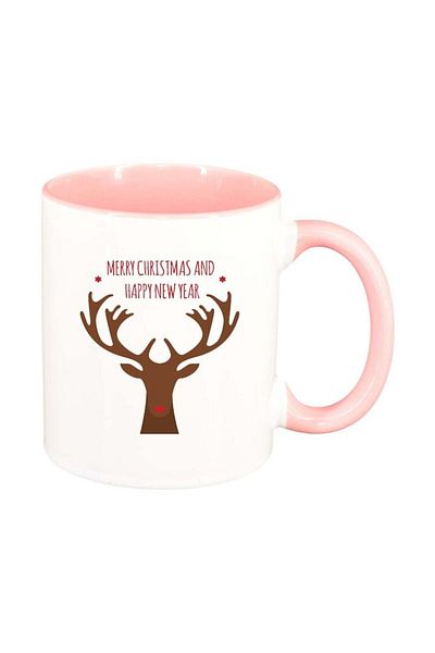 INOVATIX Personalized white mug, Merry Christmas, pink interior, D1543, INOVATIX®. 330ml
