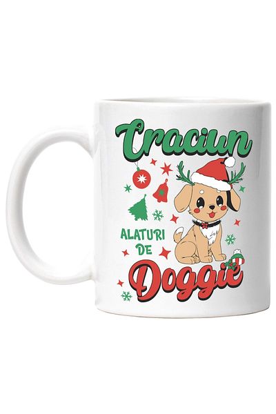 INOVATIX Personalized white mug, Dog with Christmas Hat Christmas with Doggie, INOVATIX®. 330ml