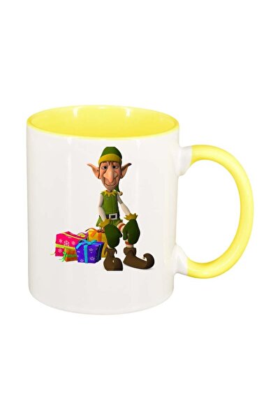 INOVATIX Персонализирана бяла чаша, Коледа, жълта вътрешност, D175, INOVATIX®...