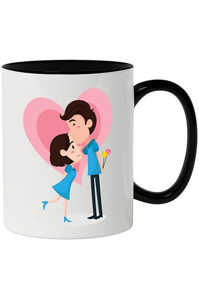 INOVATIX Personalized white mug, Couple, Lovers, Heart, Flowers, with Black Handle, INOVATIX®. 330ml
