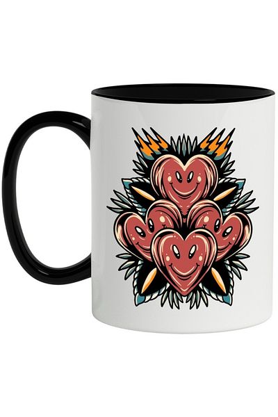INOVATIX Personalized white mug, Hearts, Bouquet, Leaves, Abstract, Spikes, with Black Handle, INOVATIX®. 330ml