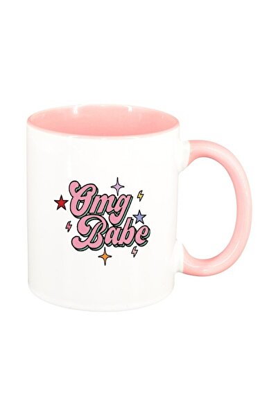 INOVATIX Персонализирана бяла чаша, надпис OMG Babe, розова вътрешност, D1426...