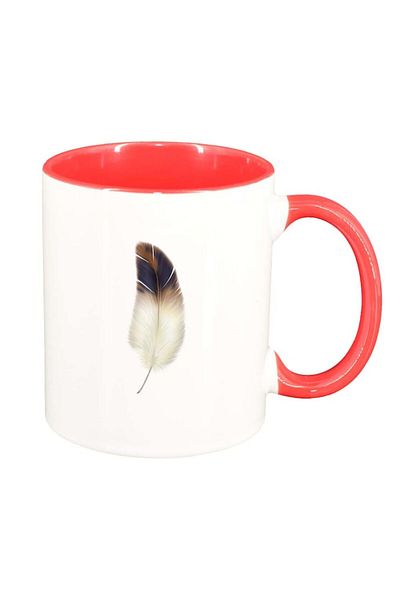 INOVATIX Personalized white mug, Feather, red interior, D232, INOVATIX®. 330ml
