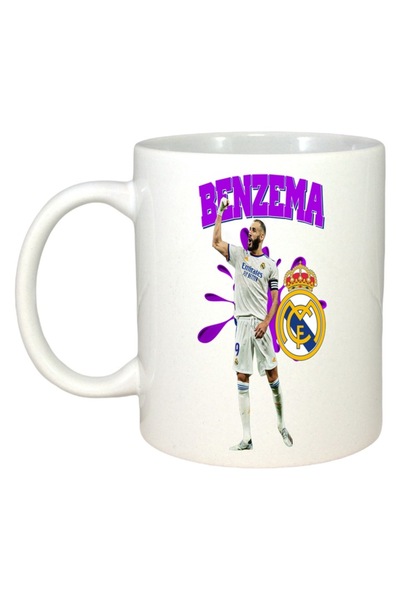 INOVATIX Cana Alba Personalizata, Benzema Real Madrid Karim, Maner Si Interior Alb, ®. 330ml
