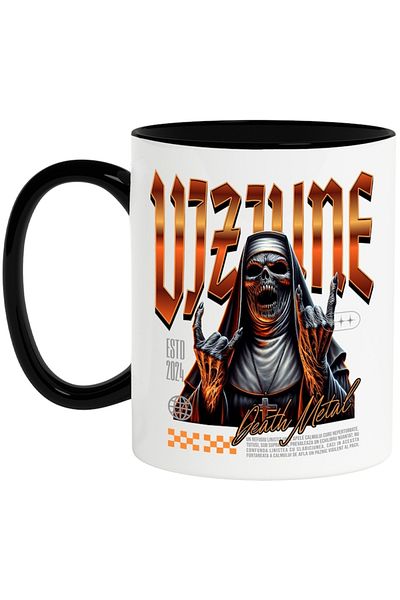 INOVATIX Personalized white mug, Vision - Death Metal Nun, with Black Handle, INOVATIX®. 330ml