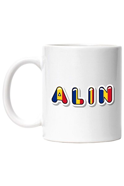 INOVATIX Cana alba personalizata, Numele Alin, Romania, Suporter, Steagul Rom...