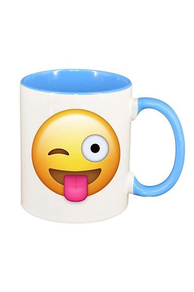 INOVATIX Personalized white mug, Winking Emoji, blue interior, D34, INOVATIX®. 330ml
