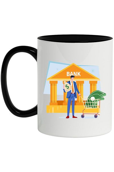 INOVATIX Personalized white mug, Bank, Financial, Money, Suit, Cart, with Black Handle, INOVATIX®. 330ml