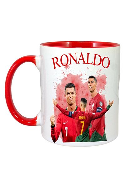 INOVATIX Personalized White Mug, Ronaldo Cr7 Presentation, Red Handle and Interior, ®. 330ml